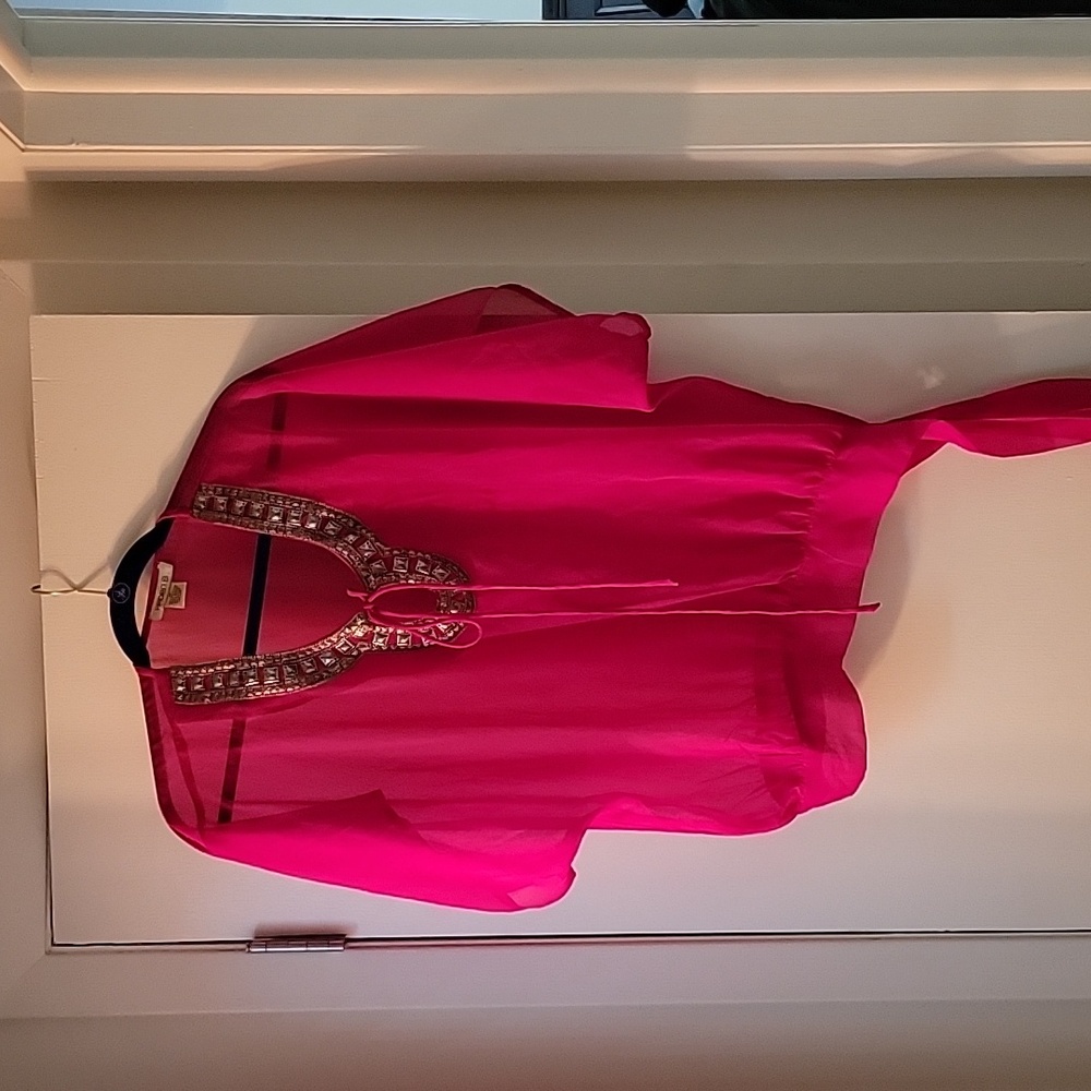 Pretty pink see through top.